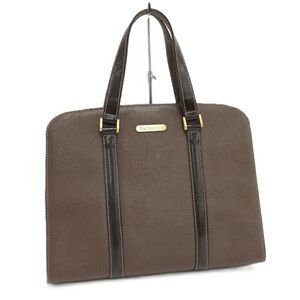 Burberry Dark Brown Leather Handbag with Gold Details